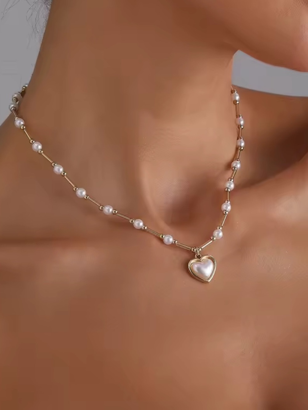 Target Gold Tone Pearl Beaded Necklace with Heart Pendant